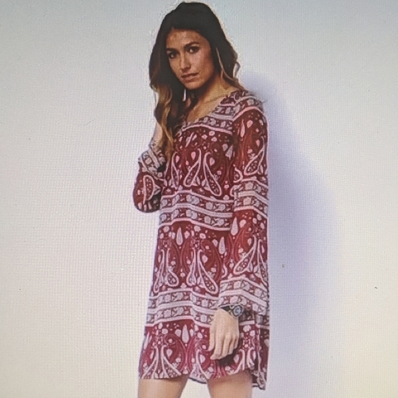 CHARMING CHARLIE Paisley Bell Sleeve Boho Dress - Picture 1 of 5